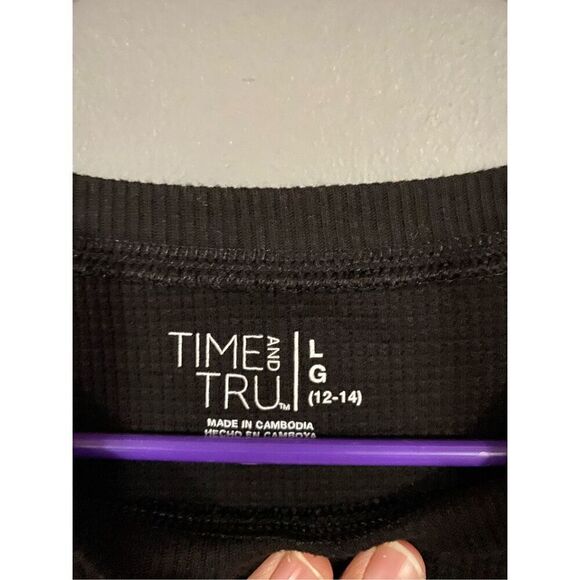 Time and Tru Black Long Sleeve Flannel Top Size Large - Picture 3 of 3